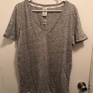 VS Pink grey V neck Tee L